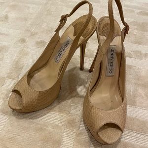 Jimmy Choo High Heels | Neutral Snakeskin | Slingback Stiletto | Size 8
